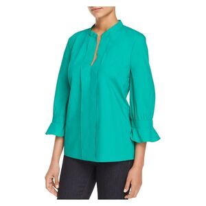 LE GALI Womens Green Floral 3/4 Sleeve Mandarin Collar Blouse Size: S